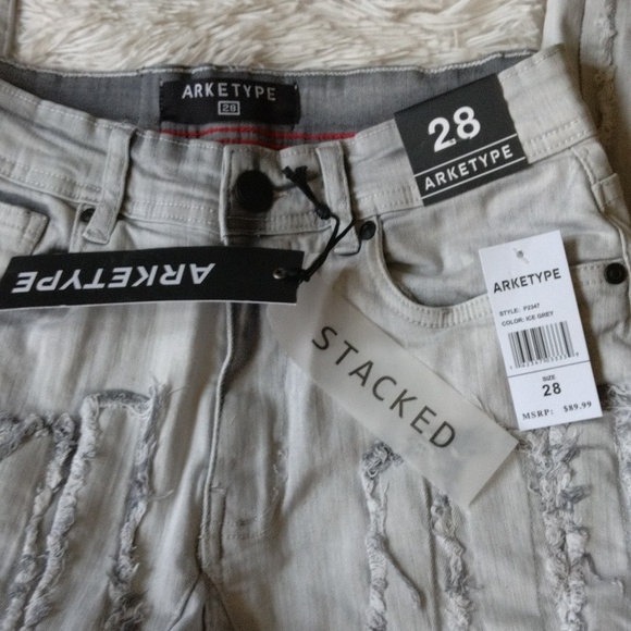 New Mens Stacked distressed grey ice build up Jeans pants - Picture 12 of 12